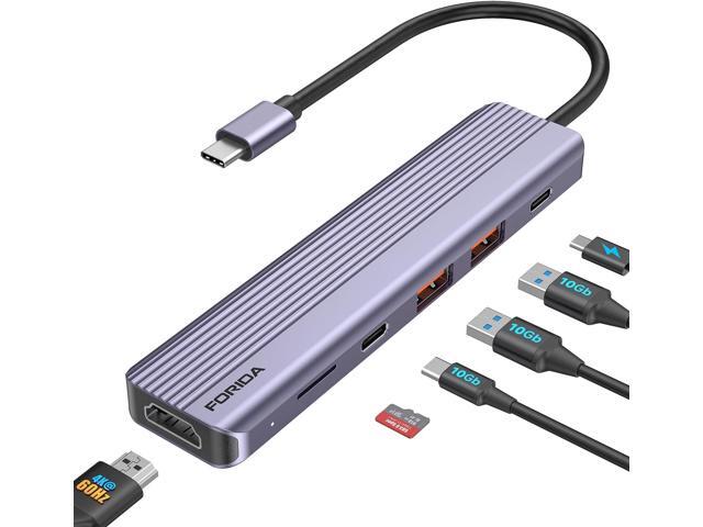 FORIDA 6 in 1 USB C Hub, 10Gbps USB 3.2 C to HDMI Adapter for MacBook, 4K@60Hz for Monitor, 3-Port USB-3.2 Ports,100W PD & Micro SD Crard Reader,...