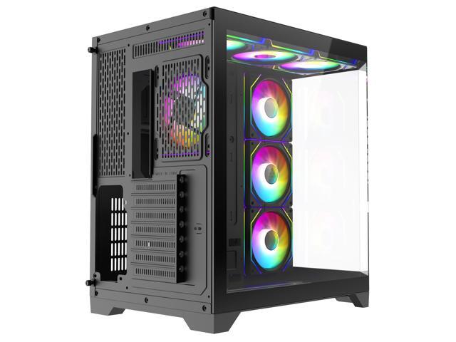 Iceberg PC Gaming ATX Case Crystal Edge Full Panoramic View Three Sides Tempered Glass Window with Seven high-Performance Fans aRGB (Black)