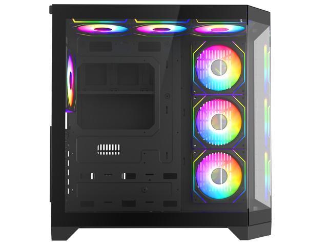 Iceberg PC Gaming ATX Case Crystal Edge Full Panoramic View Three Sides Tempered Glass Window with Seven high-Performance Fans aRGB (Black)
