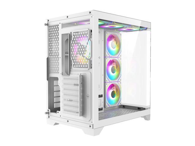 Iceberg PC Gaming ATX Case Crystal Edge Full Panoramic View Three Sides Tempered Glass Window with Seven high-Performance Fans aRGB (White)