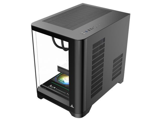 Iceberg Crystal Wave M Micro ATX Tower Gaming PC Case Full-View Panoramic Curved Tempered Glass 3 Included aRGB Fans (Black)