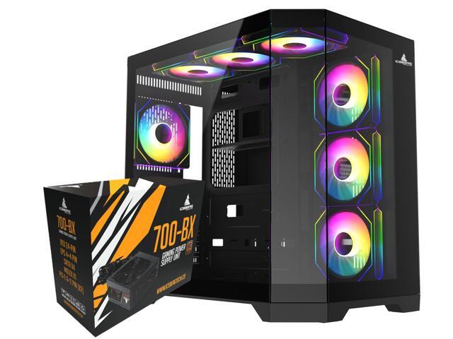 Iceberg Gaming Combo: Crystal Edge ATX Case with seven (7) aRGB Fans + 700-BX 700W 80+ Bronze Power Supply