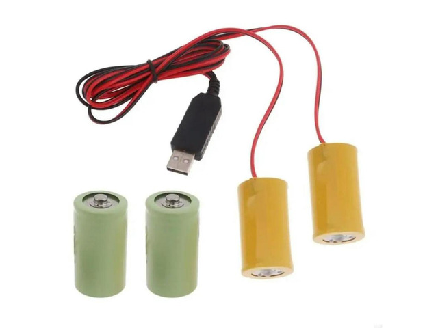 FOR 3V 2in1 D LR20 USB Powered Cable for Electronic Flashlight Clock Christmas Strips Light