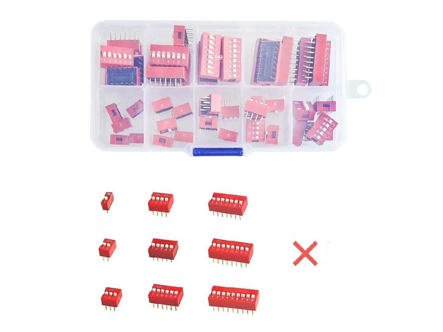 FOR 45PCS/LOT Dip Switch Kit In Box 1 2 3 4 5 6 7 8 9Way 2.54mm Toggle Switch Red Snap Switches Mixed Kit Each 5PCS Combination Set