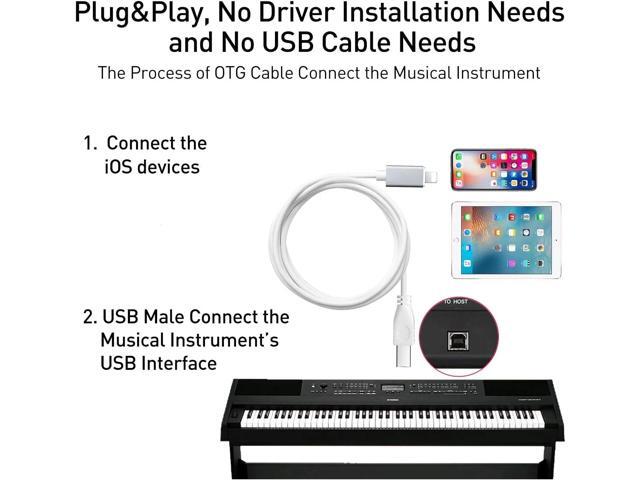 DIXSG 8Pin to USB Type B Adapter OTG Cable for IOS Phone to Electronic Music Instrument, Midi Keyboard etc