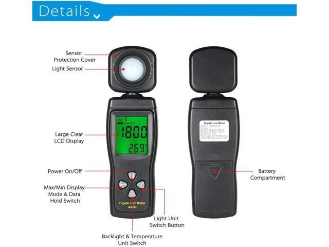 DIXSG Digital Lux Meter, Illuminometer, Photometer, 0200,000 Lux Measure Range, Lux/FC Unit Selection for Homes, Agriculture, Warehouses, Farms,...