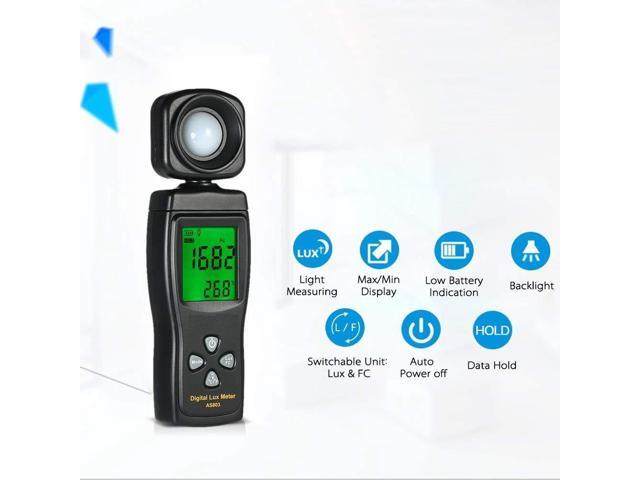 DIXSG Digital Lux Meter, Illuminometer, Photometer, 0200,000 Lux Measure Range, Lux/FC Unit Selection for Homes, Agriculture, Warehouses, Farms,...