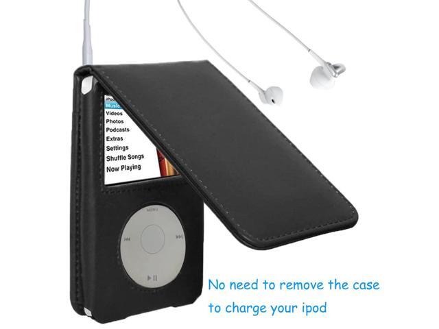 DIXSG Leather Case for iPod Video Classic 80G 120G 160G 60G Classic Protective with Movable Belt Clip Black
