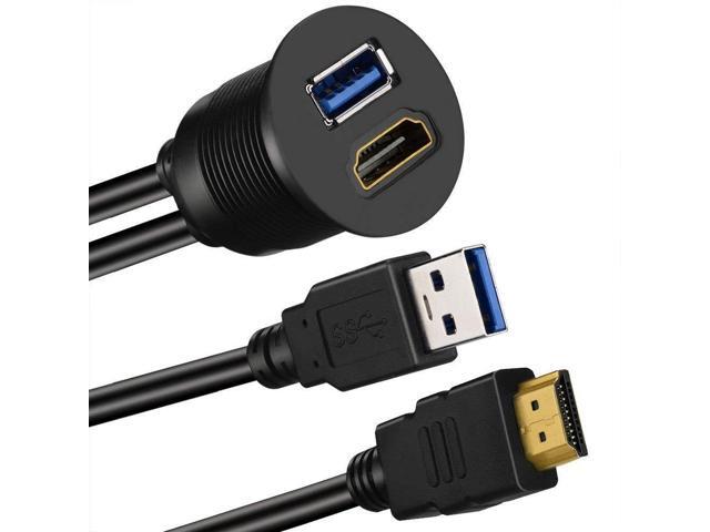 DIXSG USB 3.0 & HDMI to HDMI + USB3.0 AUX Extension Dash Panel Waterproof Car Flush Mount Cable for Car Boat and Motorcycle -6ft