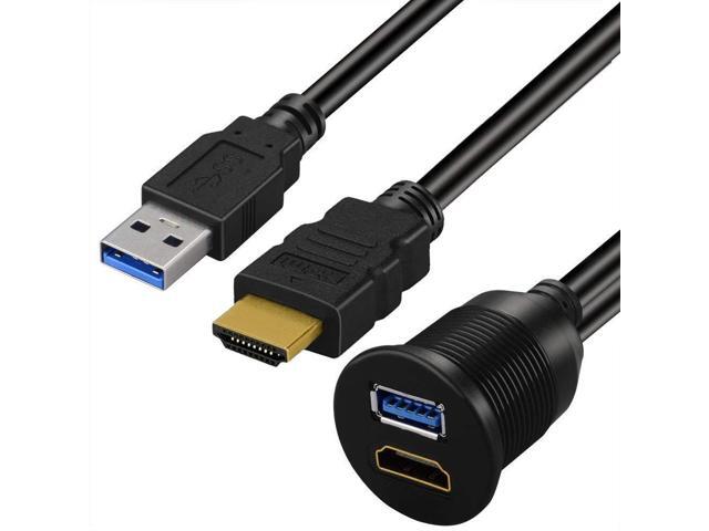 DIXSG USB 3.0 & HDMI to HDMI + USB3.0 AUX Extension Dash Panel Waterproof Car Flush Mount Cable for Car Boat and Motorcycle -6ft