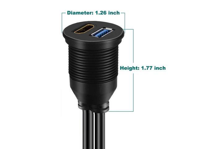 DIXSG USB 3.0 & HDMI to HDMI + USB3.0 AUX Extension Dash Panel Waterproof Car Flush Mount Cable for Car Boat and Motorcycle -6ft