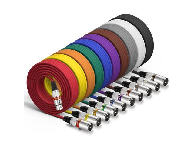 EBXYA 10-Pack 25ft XLR Male to Female Cables (10 Colors) - 7.6m Balanced Microphone Cable, Professional Studio Audio Line for Mics, Mixers,...