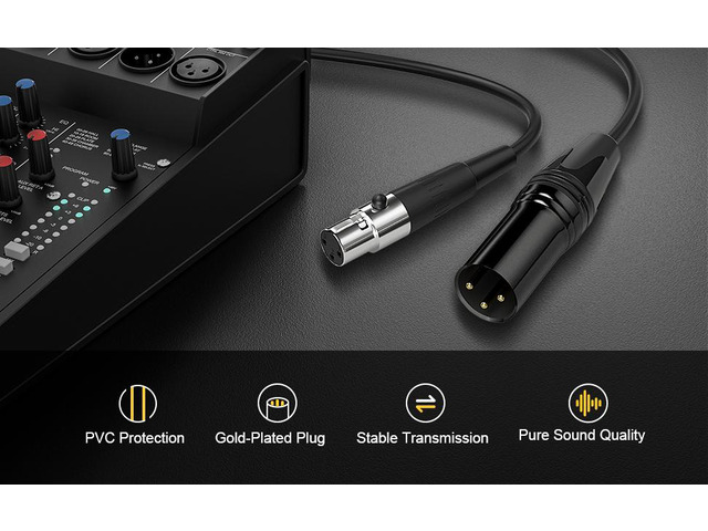 EBXYA Mini XLR Female to XLR Male Cable 2 Pack, 3 Pin Mini XLR Patch Cable Adapter for BMPCC 4K Camera Video Assist 4K Sharp 8K, 5 Ft
