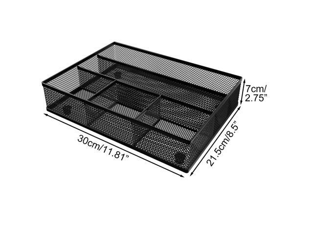 EasyAPG Desk Drawer Organizer with 5 Compartments, Metal Mesh Storage Tray with Anti-Slip Pads for Office, Kitchen, Bathroom - Black