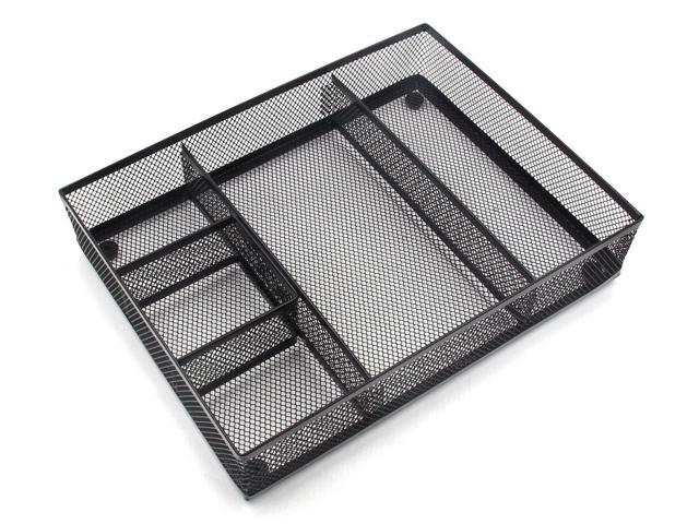 EasyAPG Desk Drawer Organizer with 5 Compartments, Metal Mesh Storage Tray with Anti-Slip Pads for Office, Kitchen, Bathroom - Black