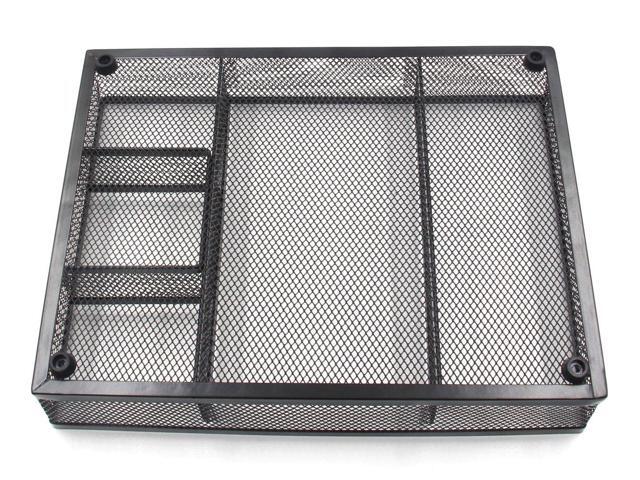 EasyAPG Desk Drawer Organizer with 5 Compartments, Metal Mesh Storage Tray with Anti-Slip Pads for Office, Kitchen, Bathroom - Black