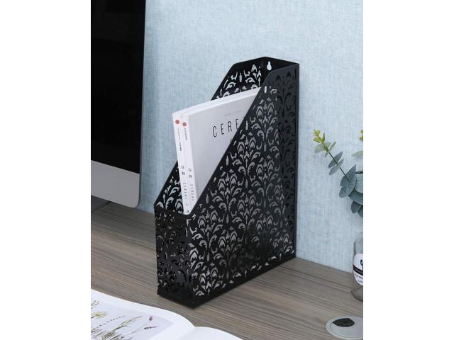 EasyAPG Heavy Duty Metal Magazine File Holder - Carved Hollow Flower Pattern Design, No Assembly Desk Organizer for Legal Size Files, Home Office...
