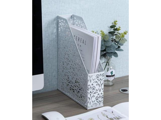 EasyAPG Heavy Duty Metal Magazine File Holder - Carved Hollow Flower Pattern Design, No Assembly Desk Organizer for Legal Size Files, Home Office...