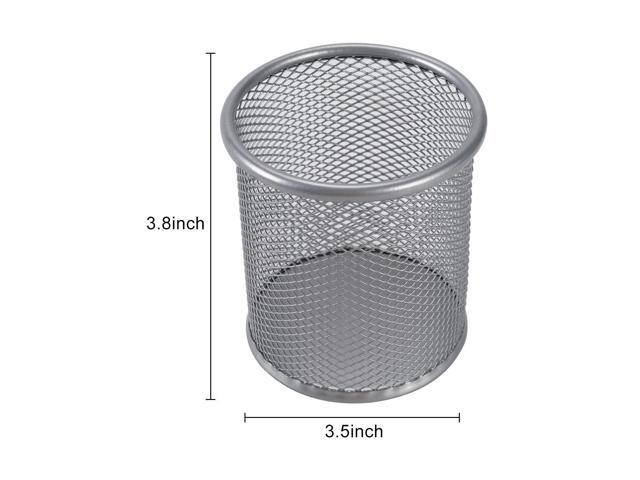 EasyPAG Round Mesh Pencil Holder 2 Pack Pen Holders Desk Pen Cups Organizer for Home, School Office, Silver