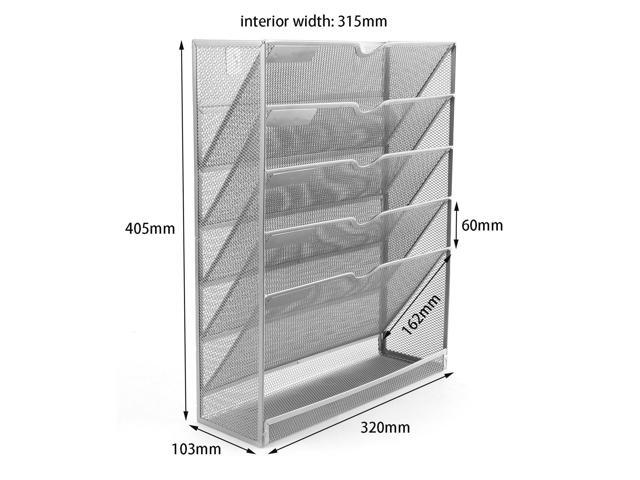 EasyPAG Wall File Organizer Mesh 5 Tier Wall File Holder Desktop Vertical Hanging File Folder Organizer with Bottom Flat Tray Sides Closed,Silver