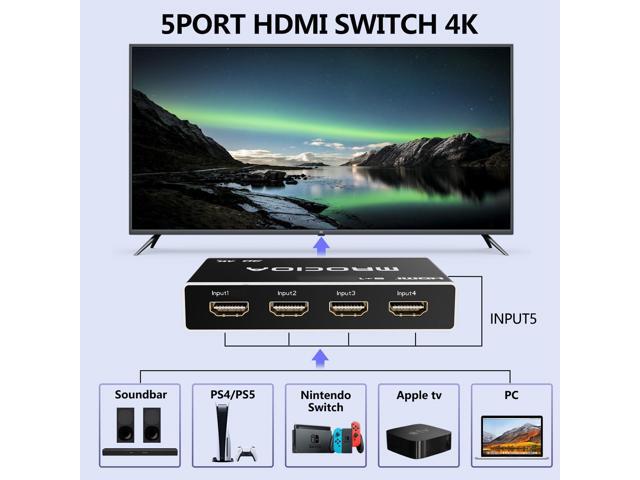 Mrocioa HDMI Splitter Hdmi Switch, 5port 4K 30HZ Hdmi Splitter box with IR Remote Control