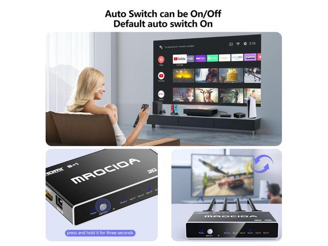 Mrocioa HDMI Splitter Hdmi Switch, 5port 4K 30HZ Hdmi Splitter box with IR Remote Control