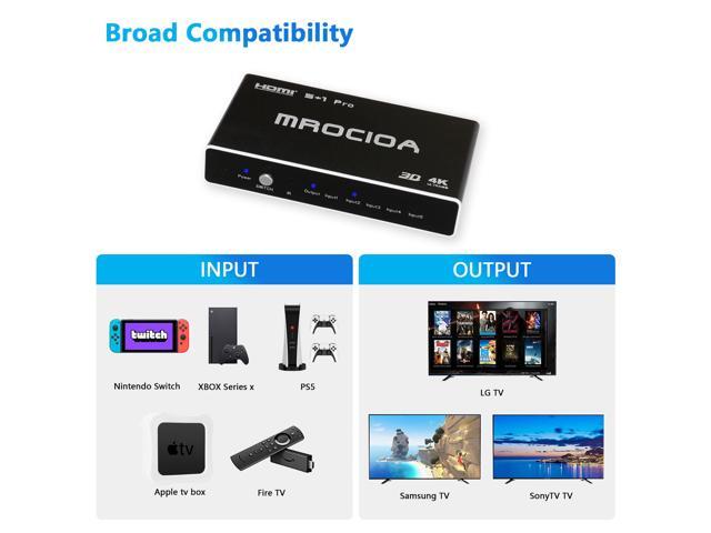 Mrocioa 4K 60Hz HDMI Switch with ARC, 4k HDMI Splitter, Mrocioa 5port HDMI 2.0 Switch Box with IR Remote for PS5/ XBOX / HDTV/Projector Etc