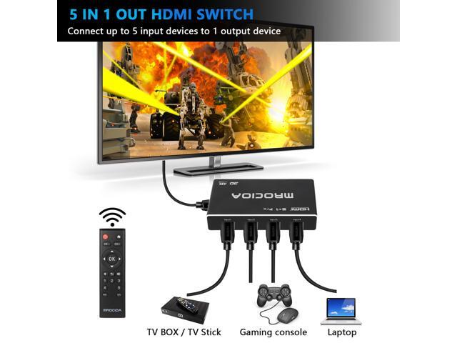 Mrocioa 4K 60Hz HDMI Switch with ARC, 4k HDMI Splitter, Mrocioa 5port HDMI 2.0 Switch Box with IR Remote for PS5/ XBOX / HDTV/Projector Etc