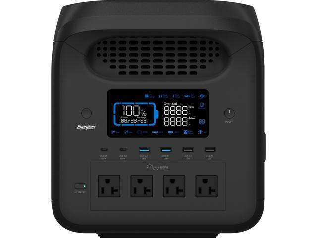 Energizer Solar Peak 1800 Portable Power Station, 1229Wh LiFePO4, Dual Power Cords, for Camping & Emergency