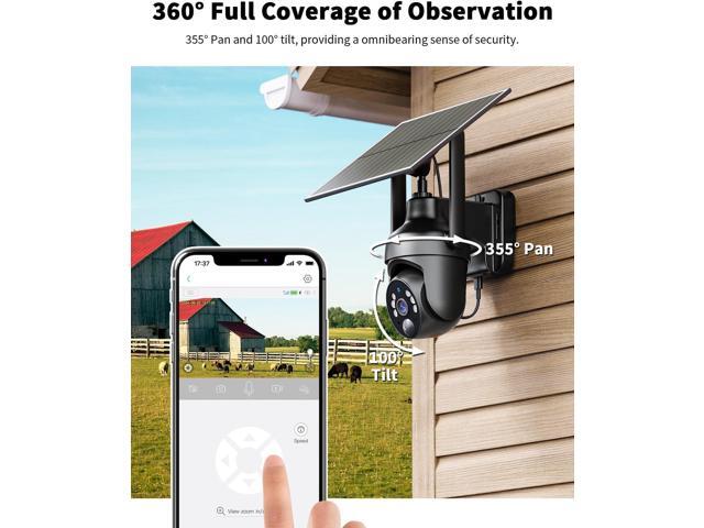No WiFi Security Camera with Built-in 4G LTE SIM Card, Cellular Security Cameras Support Unlimited Data Plan, 2K Color Night Vision, 360° Live...