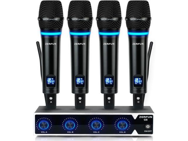 Rechargeable Wireless Microphone System 4 Channel Pro, UHF Metal Handheld Wireless Mics Cordless for Church Karaoke Singing with Volume Control,...