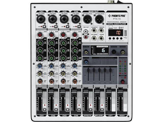 Professional Audio Mixer, Phenyx Pro Sound Console w/USB Audio Interface, 4-Channel Sound board DJ Mixer w/Stereo Equalizer, 16 DSP Effects,...