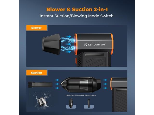 K & F Concept 2-in-1 Magnetic Compressed Air Duster, Electric Air Duster 300000RPM Vacuum Cleaner 3 Gear Super Wind Power Rechargeable Brushless...