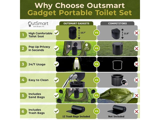Outdoor Portable Toilet Set for Adults with Camping Night Lantern, Folding XL Toilet, Pop Up Privacy Tent and Carry Bags, Multipurpose Potty,...