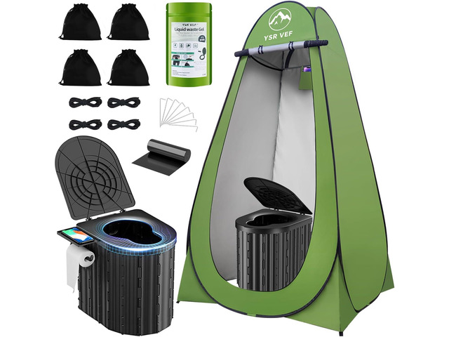 Camping Toilet with Pop-Up Privacy Tent and Liquid Waste Gel, Portable Toilet for Camping with Large Tent, Ergonomic Potty Provides Enhanced...