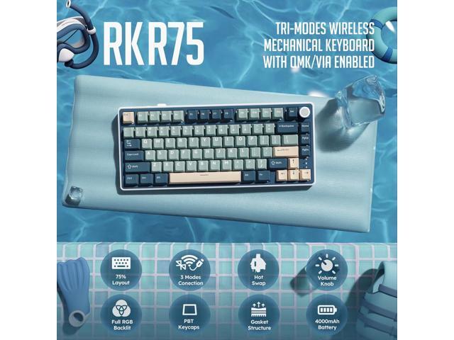 RK ROYAL KLUDGE R75 Wireless Mechanical Keyboard, 75% Percent Custom Gaming Keyboard Gasket Mount RGB Backlit with Knob & PBT Keycaps,...