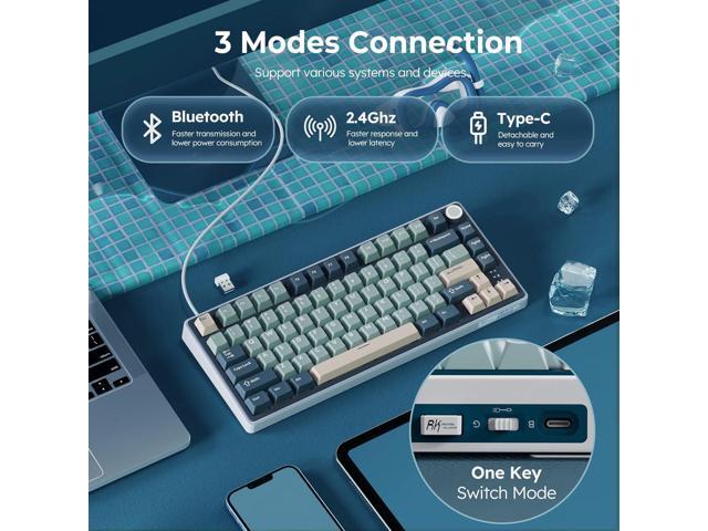 RK ROYAL KLUDGE R75 Wireless Mechanical Keyboard, 75% Percent Custom Gaming Keyboard Gasket Mount RGB Backlit with Knob & PBT Keycaps,...