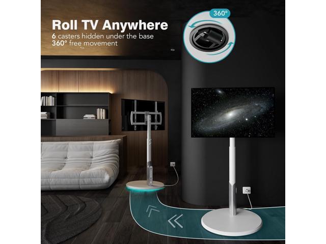 Floor Mobile TV Stand with Power Outlet, Rolling TV Cart for 27-65 Inch OLED LED Monitors, 6 Levels of Height Adjustment, Ambient Lighting on The...