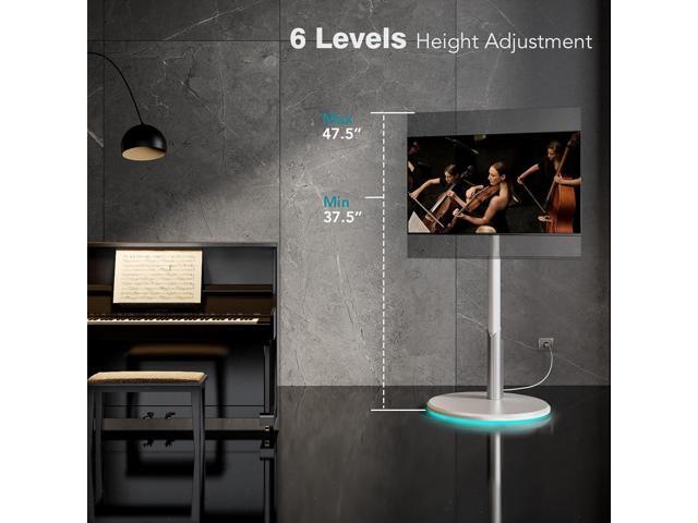 Floor Mobile TV Stand with Power Outlet, Rolling TV Cart for 27-65 Inch OLED LED Monitors, 6 Levels of Height Adjustment, Ambient Lighting on The...