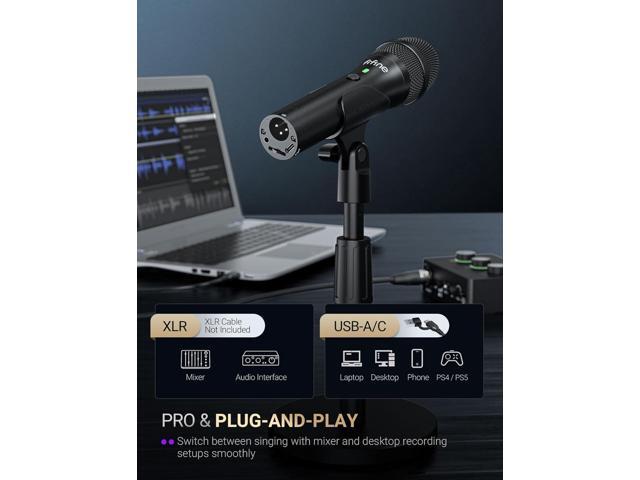 FIFINE USB/XLR Dynamic Microphone for Podcast Recording, Studio Handheld Mic Set with Desktop Stand for Vocal, Voice Over, Streaming,...