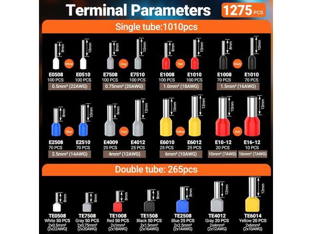 Preciva Ferrule Crimping Tool Kit - AWG 28-5 Self-Adjusting Ratchet Crimper with 1010Pcs Single & 265Pcs Twin Ferrules Wire Terminal Connectors Kit
