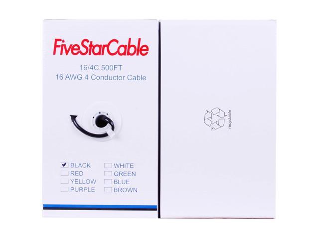FiveStarCable 16/4 500 Ft. 4 Conductors Audio Speaker Lightning Installation High-Power Home Wiring Cable Wire (Black, 16-4 500ft)