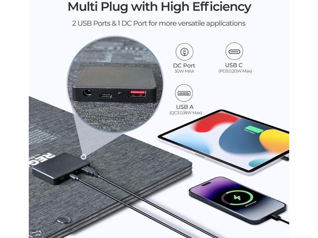 Renogy Solar Panels, 30W Portable Solar Panel Charger, Fast Charging for iPhone, iPad, Tablets, Laptop, Power Bank, with USB-C USB-A DC Ports, IP67...
