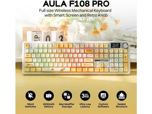 EPOMAKER X Aula F108 PRO Wireless Gaming Keyboard with Screen, 8000mAh Battery, 104 Hot-Swappable and Programmable Keys and Knob, RGB Backlight,...