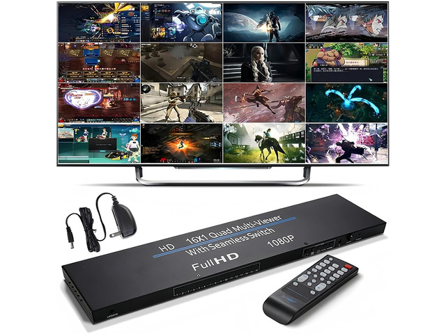 HDMI Multiviewer 1080P 16X1 HDMI Quad Screen Multi-viewer Splitter 16 in 1 Out Seamless Switch 4 8 16 Way Display Screen Divider 16 HD Video Signal...