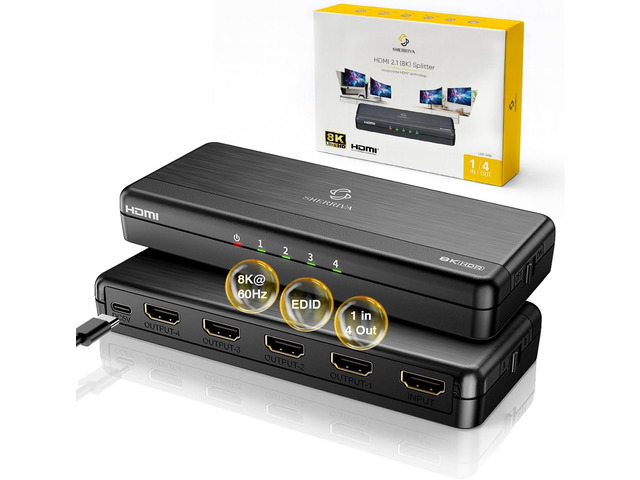 8K HDMI Splitter 1 in 4 Out (Mirror Only) HDMI 2.1