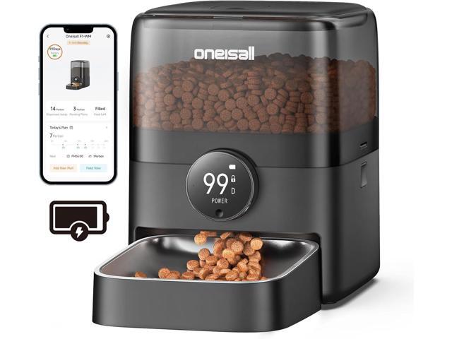 Automatic Cat Feeder, WiFi Rechargeable 100-Day Battery Operated Pet Feeder, 12 Cups/3L Dry Food Dispenser for Large Kibble, Smart App Control (Black)