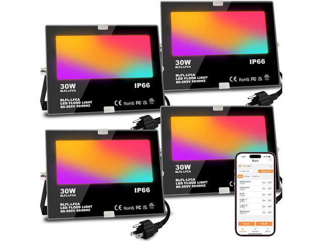 LED Flood Light Outdoor 30W, 300W Equivalent 3000LM Smart RGB Landscape Lighting with APP Control, DIY Scenes -Timing - Warm White 2700K -Color...