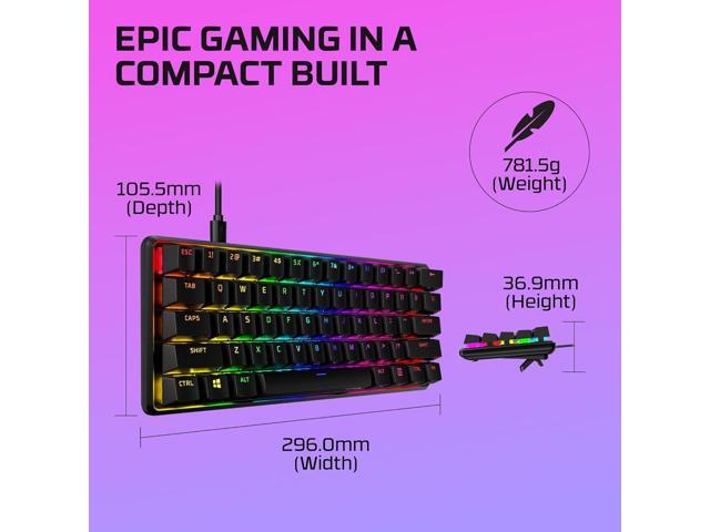 HyperX Alloy Origins 60 Mechanical Gaming Keyboard (60-Key, Fire Linear Switches) - 60% Compact RGB Backlit, PBT Keycaps, Aircraft-Grade Aluminum,...
