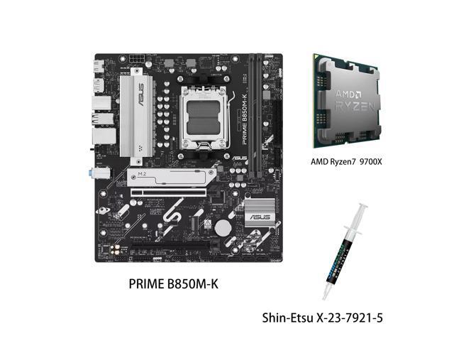 ASUS PRIME B850M-K Motherboard & AMD Ryzen 7 9700X CPU Combo, AMD B850 mATX motherboard, AM5, PCIe 5.0 Ready, two M.2 slots, Realtek 2.5Gb.